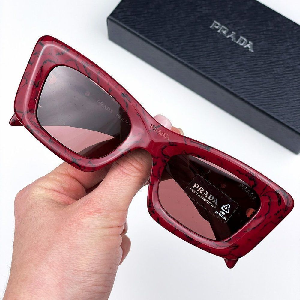 Prada PR13ZS 15D08S Sunglasses Etruscan Marble Red Dark Violet Cat Eye Women - Picture 2 of 15